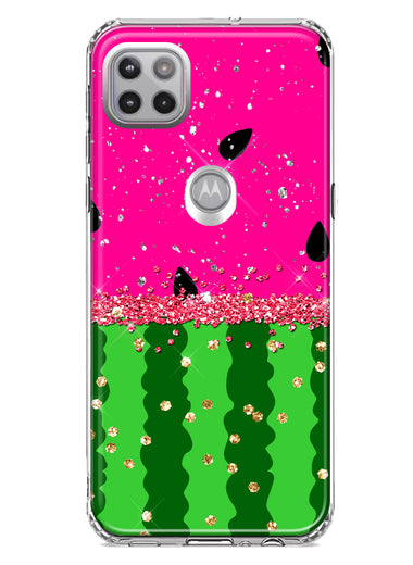 Motorola Moto One 5G Summer Watermelon Sugar Vacation Tropical Fruit Pink Green Hybrid Protective Phone Case Cover