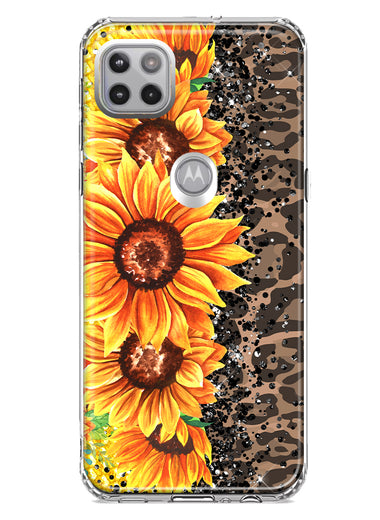 Motorola Moto One 5G Yellow Summer Sunflowers Brown Leopard Honeycomb Hybrid Protective Phone Case Cover