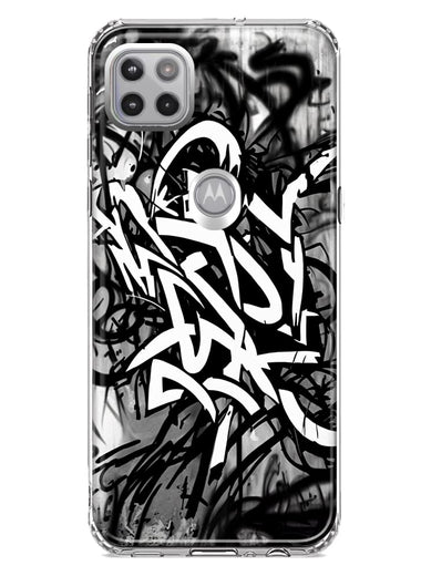 Motorola Moto One 5G Black White Urban Graffiti Hybrid Protective Phone Case Cover