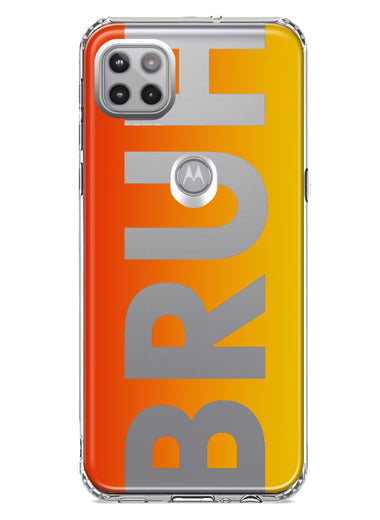 Motorola Moto One 5G Orange Red Clear Funny Text Quote Bruh Hybrid Protective Phone Case Cover