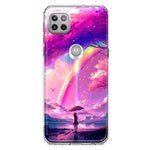 Motorola Moto One 5G Ace Kawaii Manga Pink Cherry Blossom Japanese Rainbow Girl Hybrid Protective Phone Case Cover