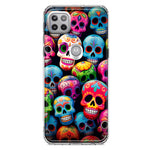 Motorola Moto One 5G Halloween Spooky Colorful Day of the Dead Skulls Hybrid Protective Phone Case Cover