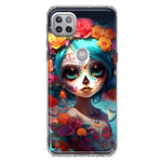 Motorola Moto One 5G Ace Halloween Spooky Colorful Day of the Dead Skull Girl Hybrid Protective Phone Case Cover