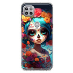 Motorola Moto One 5G Halloween Spooky Colorful Day of the Dead Skull Girl Hybrid Protective Phone Case Cover