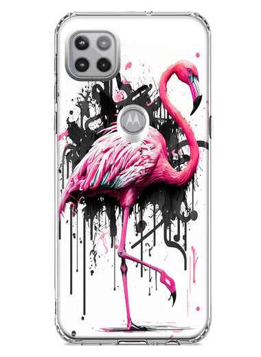 Motorola Moto One 5G Pink Flamingo Painting Graffiti Hybrid Protective Phone Case Cover