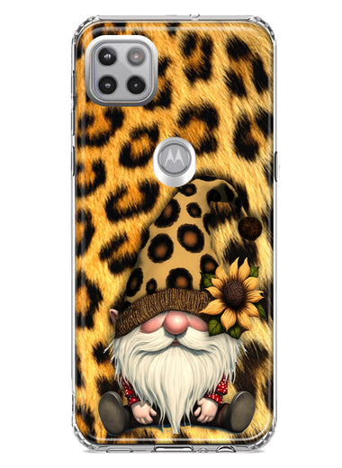 Motorola Moto One 5G Gnome Sunflower Leopard Hybrid Protective Phone Case Cover