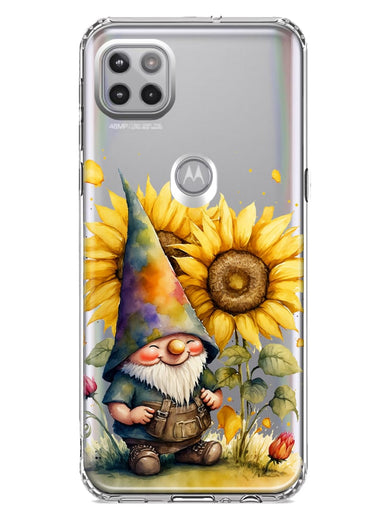 Motorola Moto One 5G Cute Gnome Sunflowers Clear Hybrid Protective Phone Case Cover
