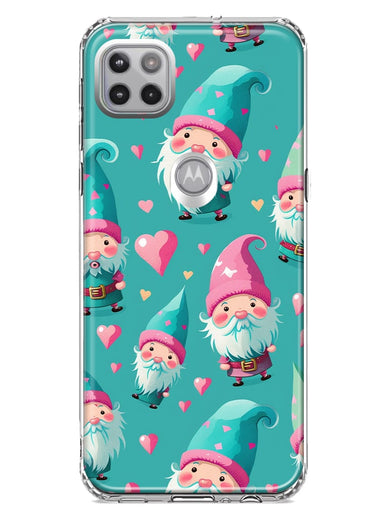Motorola Moto One 5G Turquoise Pink Hearts Gnomes Hybrid Protective Phone Case Cover
