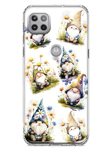 Motorola Moto One 5G Cute White Blue Daisies Gnomes Hybrid Protective Phone Case Cover