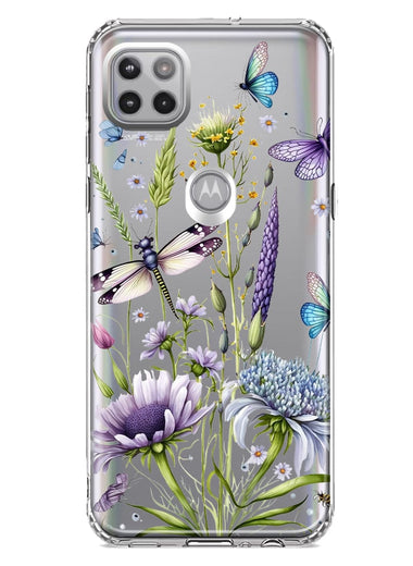 Motorola Moto One 5G Lavender Dragonfly Butterflies Spring Flowers Hybrid Protective Phone Case Cover