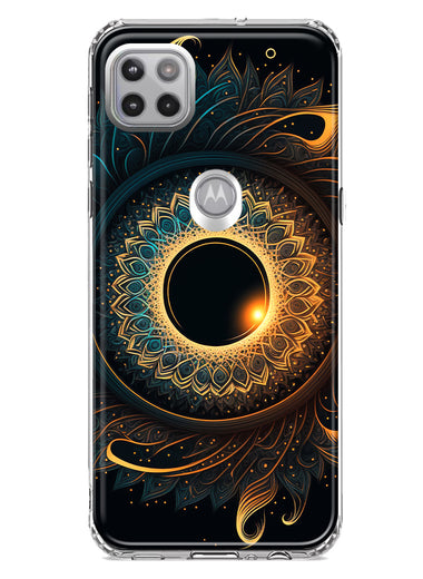 Motorola Moto One 5G Mandala Geometry Abstract Eclipse Pattern Hybrid Protective Phone Case Cover