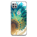 Motorola Moto One 5G Ace Mandala Geometry Abstract Peacock Feather Pattern Hybrid Protective Phone Case Cover