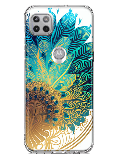 Motorola Moto One 5G Mandala Geometry Abstract Peacock Feather Pattern Hybrid Protective Phone Case Cover