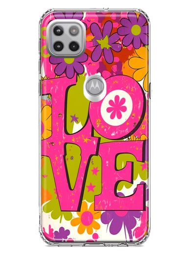 Motorola Moto One 5G Pink Daisy Love Graffiti Painting Art Hybrid Protective Phone Case Cover
