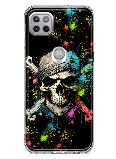 Motorola Moto One 5G Fantasy Paint Splash Pirate Skull Hybrid Protective Phone Case Cover