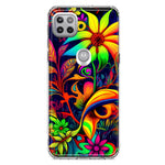 Motorola Moto One 5G Neon Rainbow Psychedelic Trippy Hippie Daisy Flowers Hybrid Protective Phone Case Cover