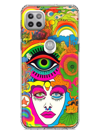 Motorola Moto One 5G Neon Rainbow Psychedelic Trippy Hippie DaydreamHybrid Protective Phone Case Cover