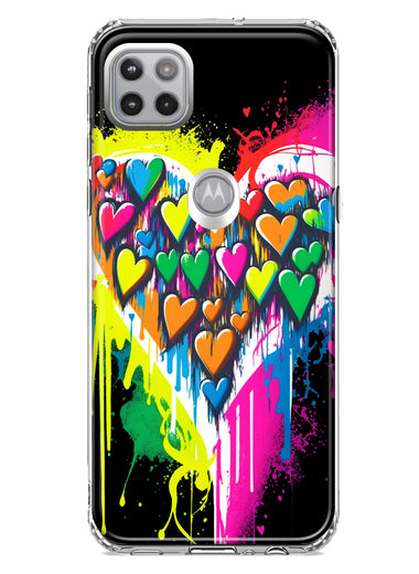 Motorola Moto One 5G Colorful Rainbow Hearts Love Graffiti Painting Hybrid Protective Phone Case Cover