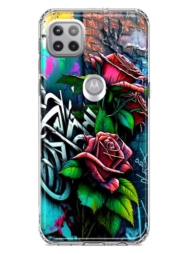 Motorola Moto One 5G Red Roses Graffiti Painting Art Hybrid Protective Phone Case Cover