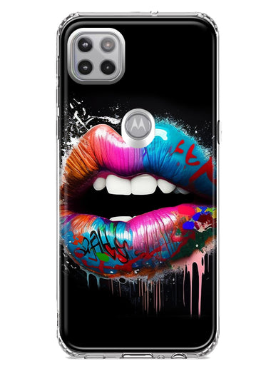 Motorola Moto One 5G Colorful Lip Graffiti Painting Art Hybrid Protective Phone Case Cover