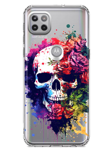 Motorola Moto One 5G Fantasy Skull Red Purple Roses Hybrid Protective Phone Case Cover