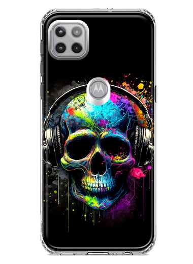Motorola Moto One 5G Fantasy Skull Headphone Colorful Pop Art Hybrid Protective Phone Case Cover