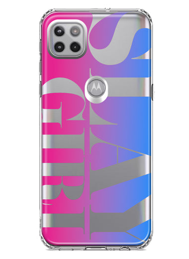 Motorola Moto One 5G Pink Blue Clear Funny Text Quote Slay Girl Hybrid Protective Phone Case Cover