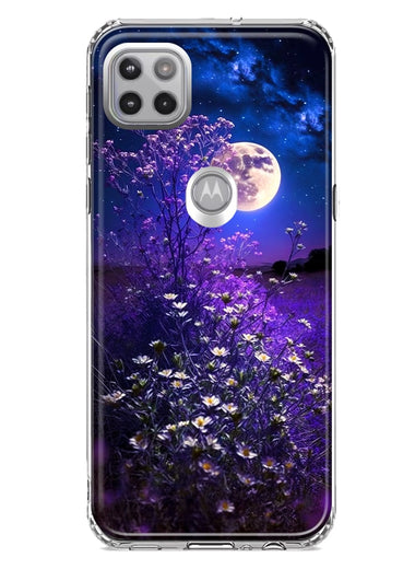 Motorola Moto One 5G Spring Moon Night Lavender Flowers Floral Hybrid Protective Phone Case Cover