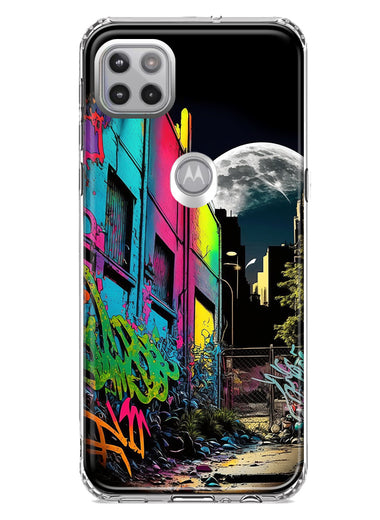 Motorola Moto One 5G Urban City Full Moon Graffiti Painting Art Hybrid Protective Phone Case Cover