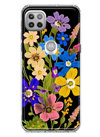Motorola Moto One 5G Blue Yellow Vintage Spring Wild Flowers Floral Hybrid Protective Phone Case Cover