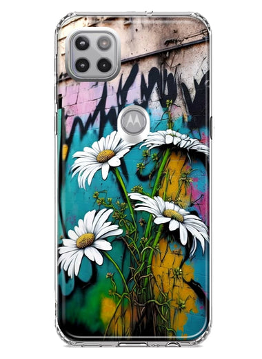 Motorola Moto One 5G White Daisies Graffiti Wall Art Painting Hybrid Protective Phone Case Cover