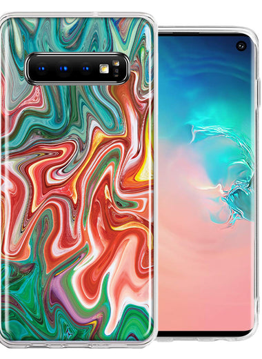 Samsung Galaxy S10 Plus Green Pink Abstract Design Double Layer Phone Case Cover