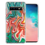 Samsung Galaxy S10 Plus Green Pink Abstract Design Double Layer Phone Case Cover