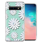 Samsung Galaxy S10 Plus White Teal Daisies Design Double Layer Phone Case Cover