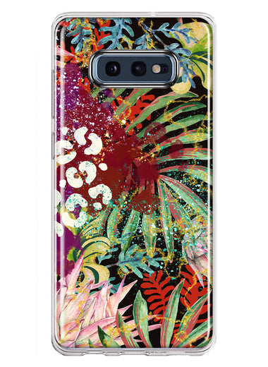 Samsung Galaxy S10e Leopard Tropical Flowers Vacation Dreams Hibiscus Floral Hybrid Protective Phone Case Cover