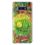 Samsung Galaxy S10e Love Softball Girls Glove Green Tie Dye Swirl Paint Hybrid Protective Phone Case Cover