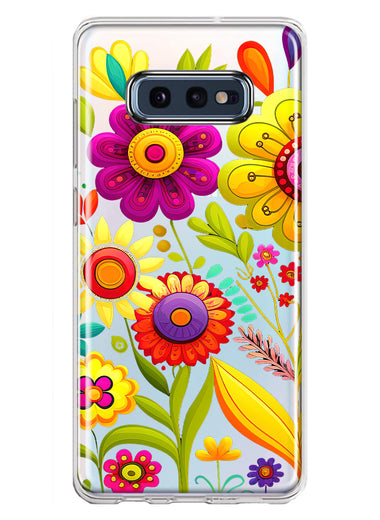 Samsung Galaxy S10e Colorful Yellow Pink Folk Style Floral Vibrant Spring Flowers Hybrid Protective Phone Case Cover