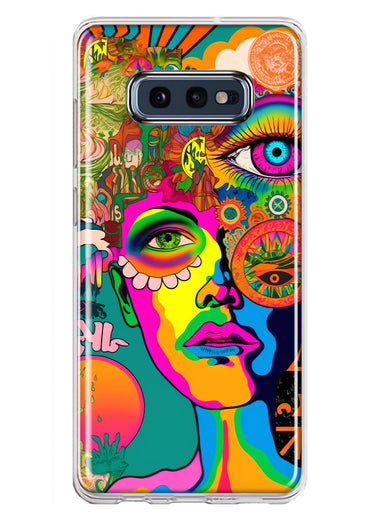 Samsung Galaxy S10e Neon Rainbow Psychedelic Hippie One Eye Pop Art Hybrid Protective Phone Case Cover