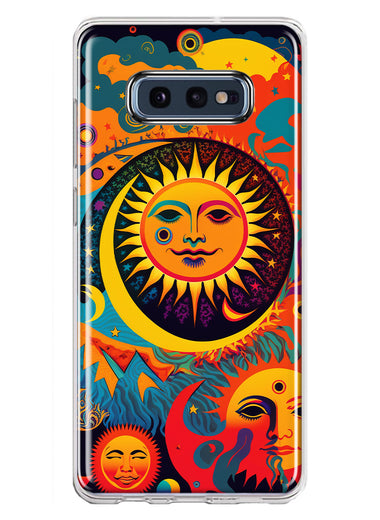 Samsung Galaxy S10e Neon Rainbow Psychedelic Indie Hippie Sun Moon Hybrid Protective Phone Case Cover
