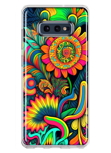 Samsung Galaxy S10e Neon Rainbow Psychedelic Indie Hippie Sunflowers Hybrid Protective Phone Case Cover