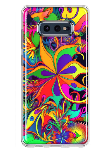 Samsung Galaxy S10e Neon Rainbow Psychedelic Hippie Wild Flowers Hybrid Protective Phone Case Cover