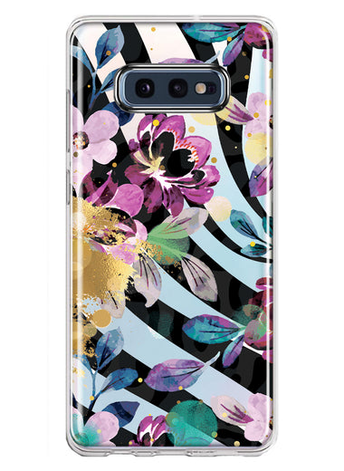 Samsung Galaxy S10e Zebra Stripes Tropical Flowers Purple Blue Summer Vibes Hybrid Protective Phone Case Cover