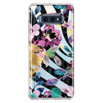 Samsung Galaxy S10e Zebra Stripes Tropical Flowers Purple Blue Summer Vibes Hybrid Protective Phone Case Cover