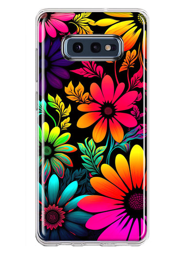Samsung Galaxy S10e Neon Rainbow Glow Colorful Abstract Flowers Floral Hybrid Protective Phone Case Cover