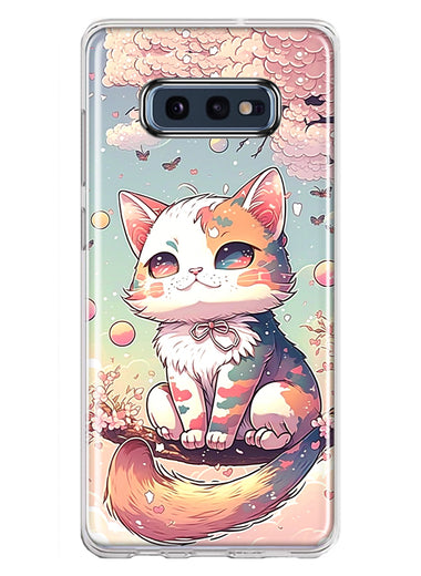 Samsung Galaxy S10e Kawaii Manga Pink Cherry Blossom Cute Cat Hybrid Protective Phone Case Cover