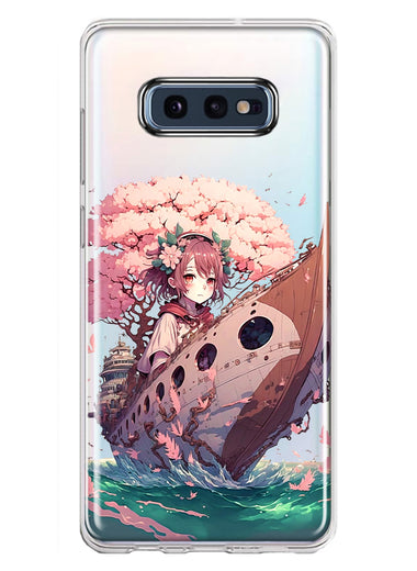 Samsung Galaxy S10e Kawaii Manga Pink Cherry Blossom Japanese Girl Boat Hybrid Protective Phone Case Cover