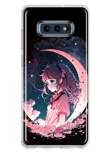 Samsung Galaxy S10e Kawaii Manga Pink Cherry Blossom Dreaming Moon Girl Hybrid Protective Phone Case Cover