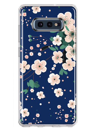 Samsung Galaxy S10e Kawaii Japanese Pink Cherry Blossom Navy Blue Hybrid Protective Phone Case Cover