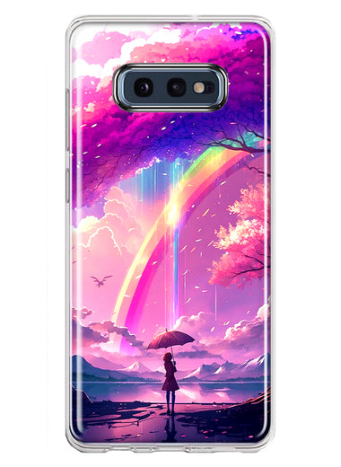 Samsung Galaxy S10e Kawaii Manga Pink Cherry Blossom Japanese Rainbow Girl Hybrid Protective Phone Case Cover