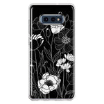 Samsung Galaxy S10e Line Drawing Art White Floral Flowers Hybrid Protective Phone Case Cover